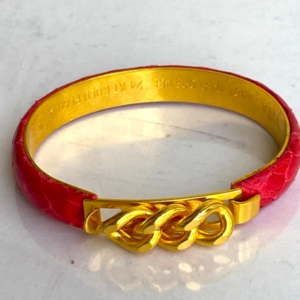 VITA bangle bracelet made in Florence Italy 24kt gold plated leather bangle pink